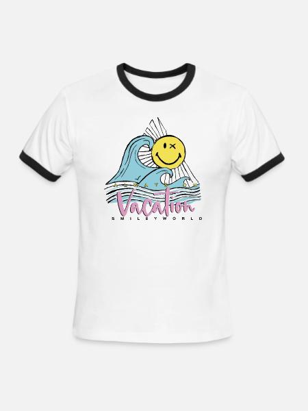SmileyWorld Always On Vacation - Men's Ringer T-Shirt - white/black