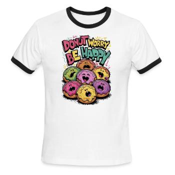Donut Worry Be Happy - Men's Ringer T-Shirt - white/black - Front - Jackson (183cm)