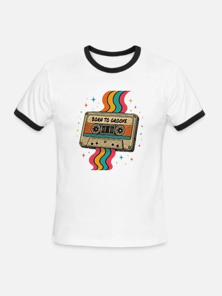 Vintage Boho Cassette Tape Design - Men's Ringer T-Shirt - white/black