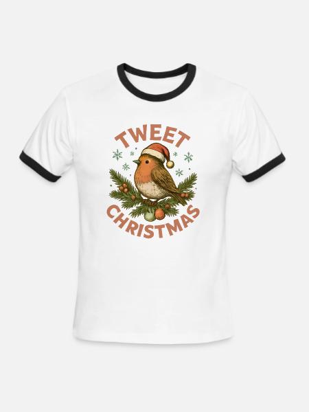 Tweet Christmas Cute Bird Holiday - Men's Ringer T-Shirt - white/black