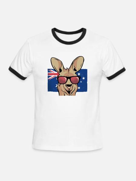 Aussie Kangaroo Sunglasses Flag - Men's Ringer T-Shirt - white/black