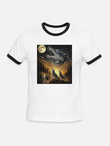 Moon Moonlight Howl Wolves Night - Men's Ringer T-Shirt - white/black