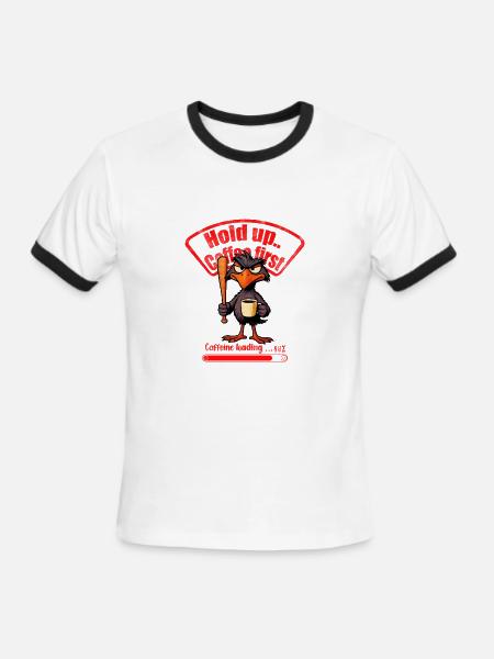 Caffeinated Crow Loading Graphic - Men's Ringer T-Shirt - white/black