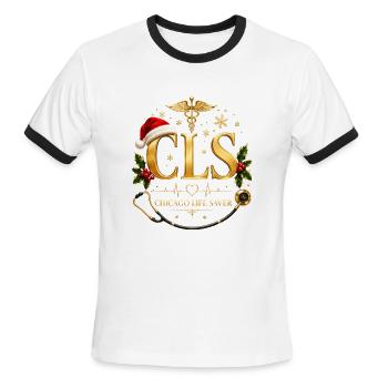 CLS Chicago Life Saver Christmas Santa Skull EMT S - Men's Ringer T-Shirt - white/black - Front - Jackson (183cm)