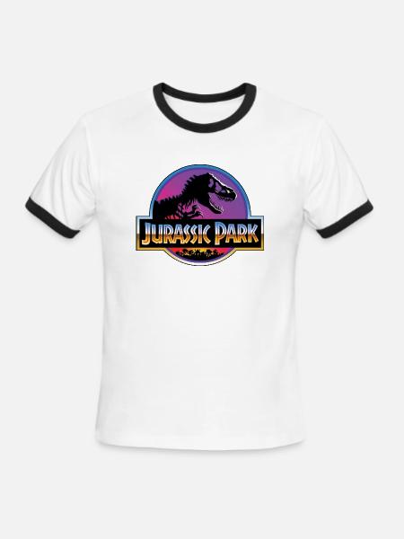 Jurassic Park Logo Purple And Blue - Men's Ringer T-Shirt - white/black