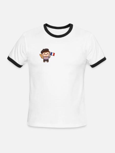 Traditional Frenchman with french flag kawaii - Men's Ringer T-Shirt - white/black