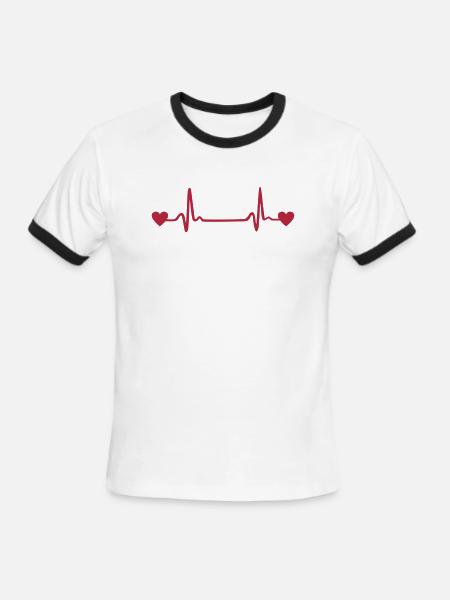 Heartbeat, EKG, ECG, Heart - Men's Ringer T-Shirt - white/black