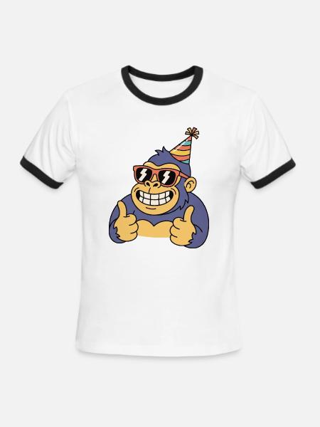 Party Gorilla Double Thumbs Up | Birthday Celebrat - Men's Ringer T-Shirt - white/black