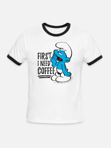 The Smurfs First I Need Coffee - Men's Ringer T-Shirt - white/black