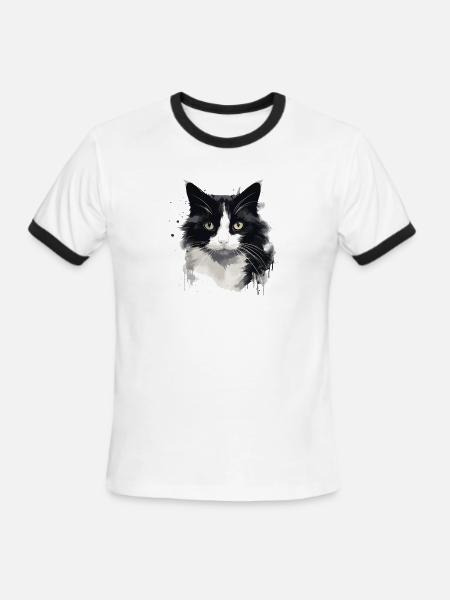 Tuxedo Cat Face - Men's Ringer T-Shirt - white/black