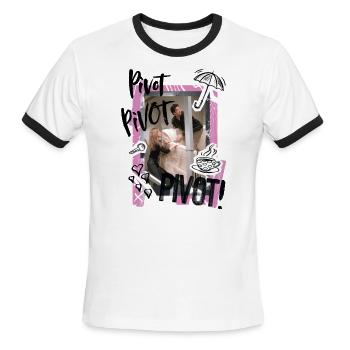 Friends PIVOT! Rachel, Ross and Chandler - Men's Ringer T-Shirt - white/black - Front - Jackson (183cm)