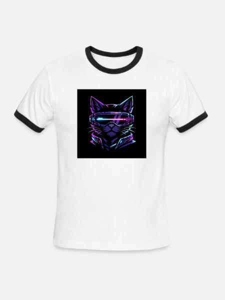 Neon Cyber Cat - Men's Ringer T-Shirt - white/black