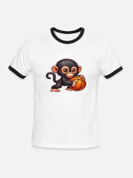 Cute Baby Chimp Playing Basketball - Men's Ringer T-Shirt - white/black