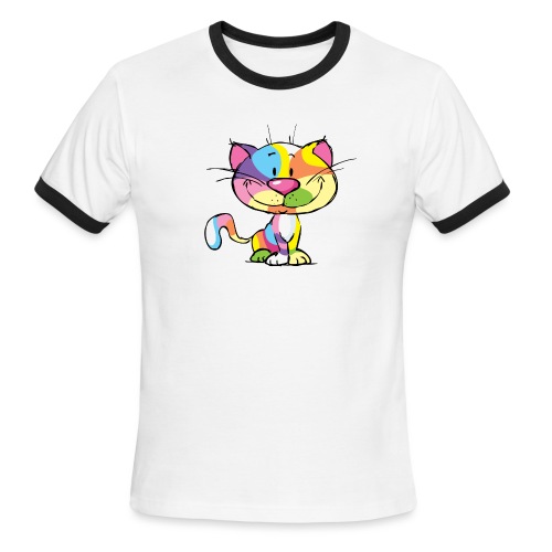 Cute Kitty Cartoon Colorful Pop Art Design - Men's Ringer T-Shirt