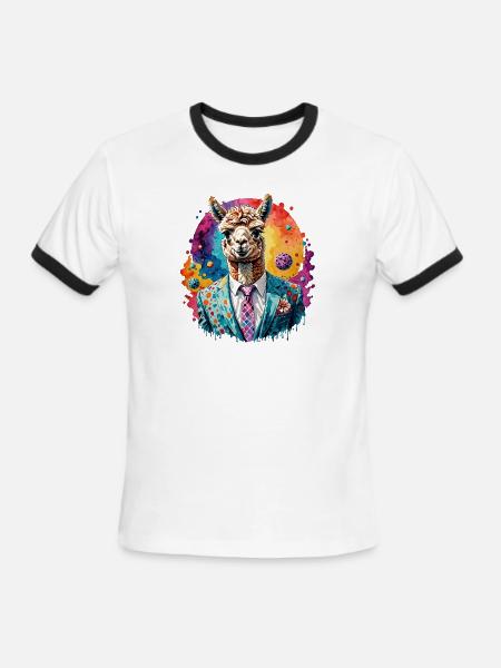Alpaca in suit - Men's Ringer T-Shirt - white/black
