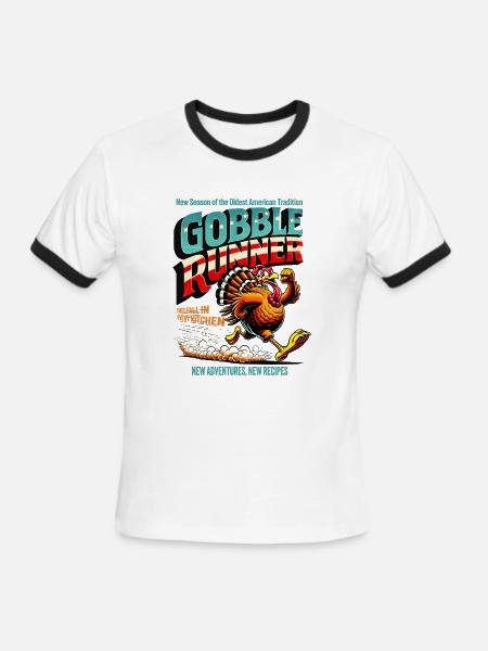 GobbleRunner  Rooster Vintage Thanksgiving - Men's Ringer T-Shirt - white/black