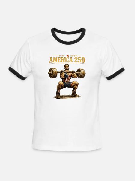 America 250 Mighty LifterAbraham Lincoln Gym - Men's Ringer T-Shirt - white/black