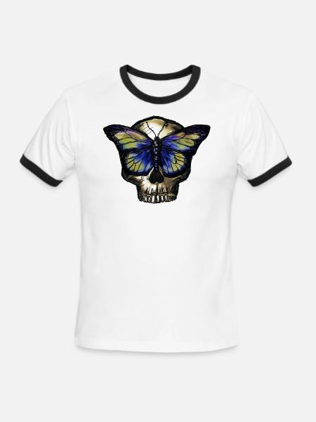 Skull Butterfly Vintage Vintagecontest Bone - Men's Ringer T-Shirt - white/black