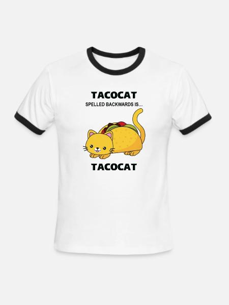 Funny Cat Illustration - TACOCAT - Men's Ringer T-Shirt - white/black