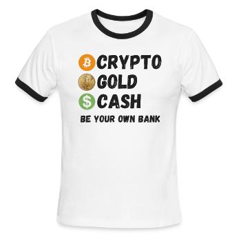 Gold Cash | Be Your Own Bank | Self-Sovereignty - Men's Ringer T-Shirt - white/black - Front - Jackson (183cm)