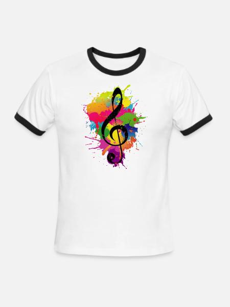 Treble Clef Colorful Paint Splatters Music Theory - Men's Ringer T-Shirt - white/black