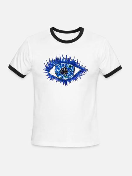 Third eye. Petrykivka art. Eye amulet. UA folklore - Men's Ringer T-Shirt - white/black
