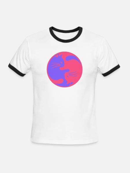 Chat Yang - T-shirt à bandes contrastées pour hommes   - blanc/noir