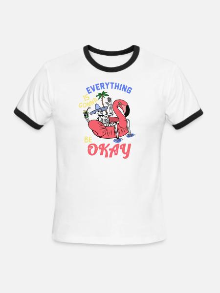 Tout va bien se passer l’été - T-shirt à bandes contrastées pour hommes   - blanc/noir