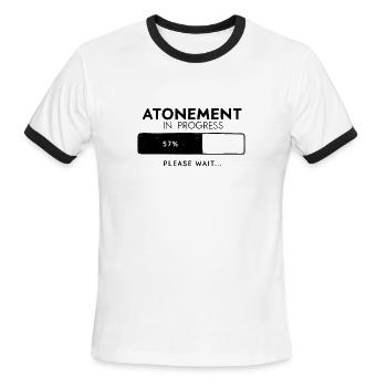 Atonement In Progress, Yom Kippur Tzom Kal design - Men's Ringer T-Shirt - white/black - Front - Jackson (183cm)