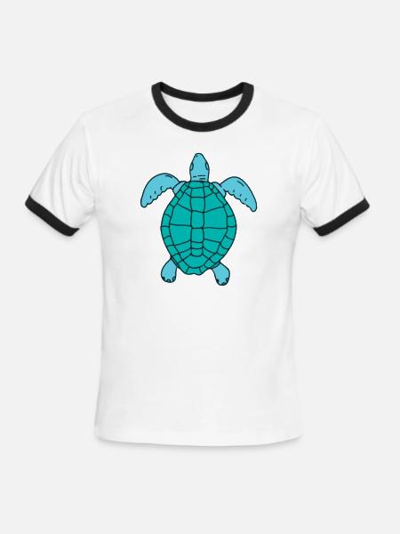 Sea Turtle Swimming Drawing - Men's Ringer T-Shirt - white/black