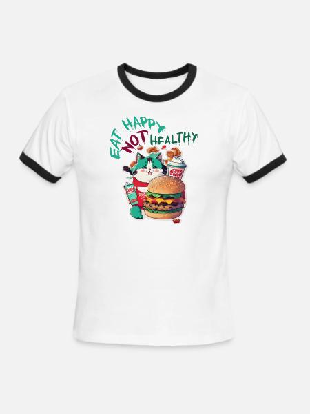 eat happy not healthy - Men's Ringer T-Shirt - white/black