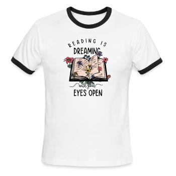 Reading is Dreaming with you eyes open - Men's Ringer T-Shirt - white/black - Front - Jackson (183cm)