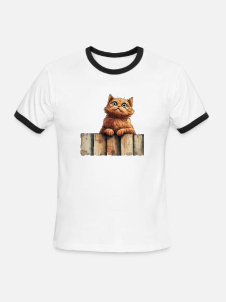 Funny Cat - Men's Ringer T-Shirt - white/black