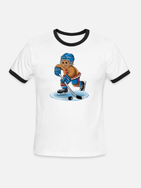 gingerbread hockey player christmas fun - Men's Ringer T-Shirt - white/black