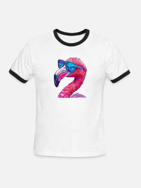 Funny Flamingo with Sunglasses for a Flamingo Fan - Men's Ringer T-Shirt - white/black