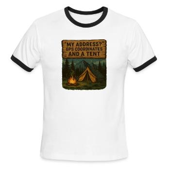 My Address GPS Coordinates & a Tent - Men's Ringer T-Shirt - white/black - Front - Jackson (183cm)