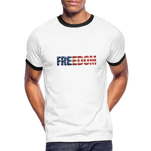 Freedom American Flag Distressed Patriotic Shirt - Men's Ringer T-Shirt