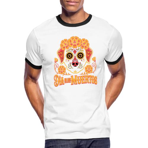 Dia De Los Muertos Dog Skull Flowers - Men's Ringer T-Shirt