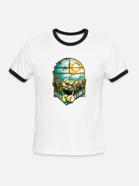 Rustic Sunrise Kitchen Scene - Men's Ringer T-Shirt - white/black
