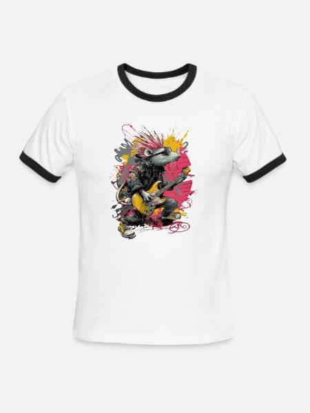 Punk Rat with Guitar – Rock Animal Art - Men's Ringer T-Shirt - white/black