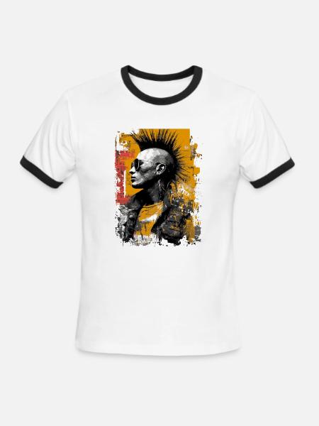 Punk Mohawk Portrait in Grunge Orange - Men's Ringer T-Shirt - white/black