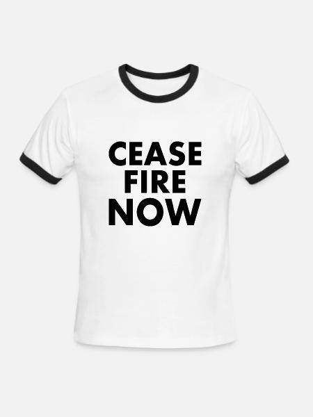 Ceasefire now - Men's Ringer T-Shirt - white/black