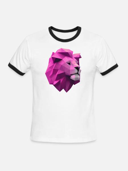 Lion pink Low Poly Art - Men's Ringer T-Shirt - white/black