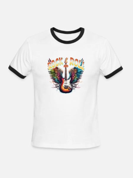 Rock and Roll - Guitar - Men's Ringer T-Shirt - white/black