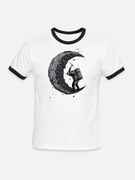 Digging the moon Funny - Men's Ringer T-Shirt - white/black