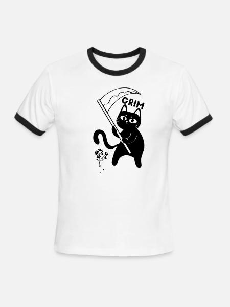 grim kitty - Men's Ringer T-Shirt - white/black