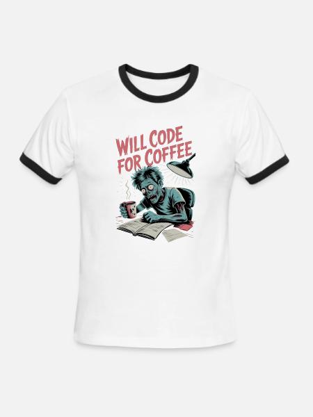 Code Zombie Craves Coffee - Men's Ringer T-Shirt - white/black