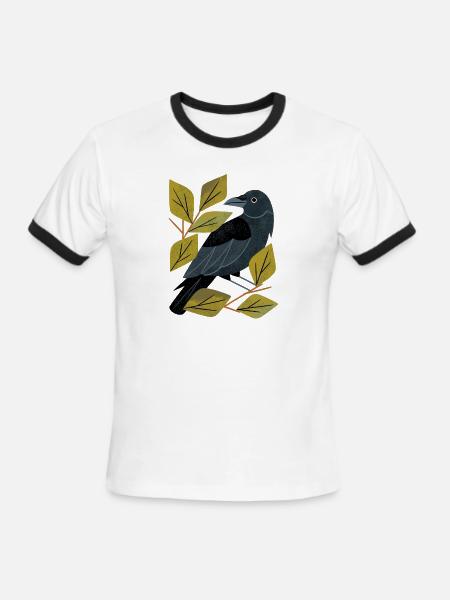 Perching Raven - Men's Ringer T-Shirt - white/black