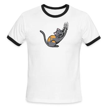 Scratching Cat - Men's Ringer T-Shirt - white/black - Front - Jackson (183cm)