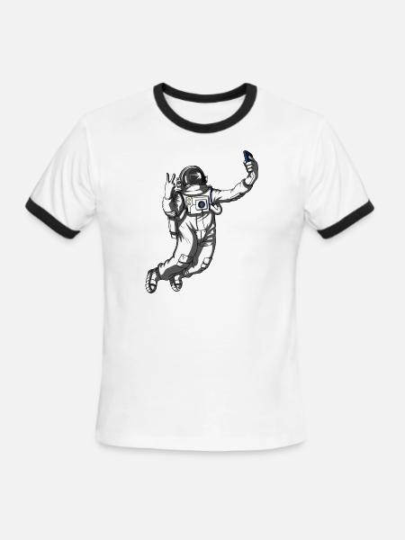 Space Astronaut Selfie - Men's Ringer T-Shirt - white/black